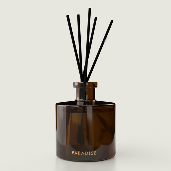 Paradise / seychelles reed diffuser in amber vessel and black reeds